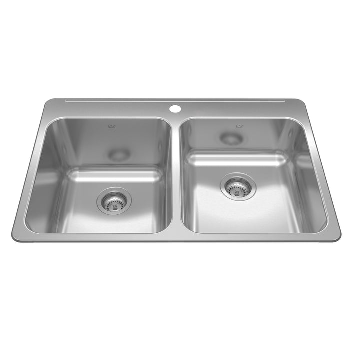 Steel Queen 33.38-in LR x 22-in FB x 10-in DP Drop In Double Bowl 4-Hole Stainless Steel Kitchen Sink, QDLA3322R-10-3N Sink Kindred 1  