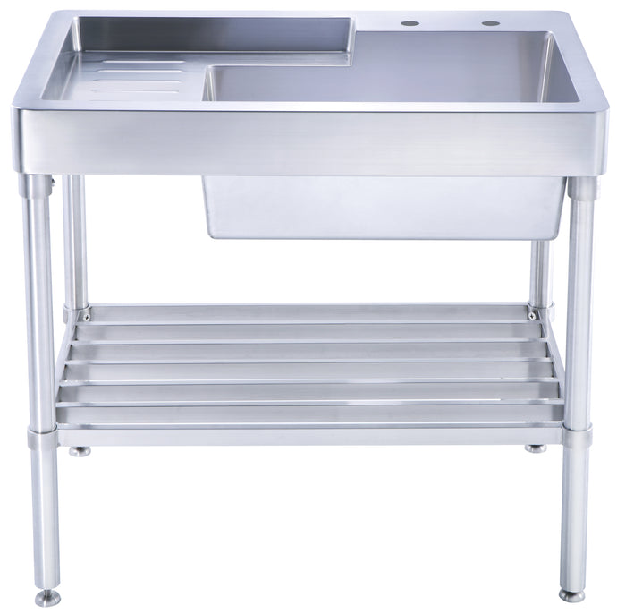 Whitehaus Pearlhaus Brushed Stainless Steel  Single Bowl, Freestanding Utility Sink with Drainboard and Lower Rack Sink Whitehaus Brushed Stainless Steel  