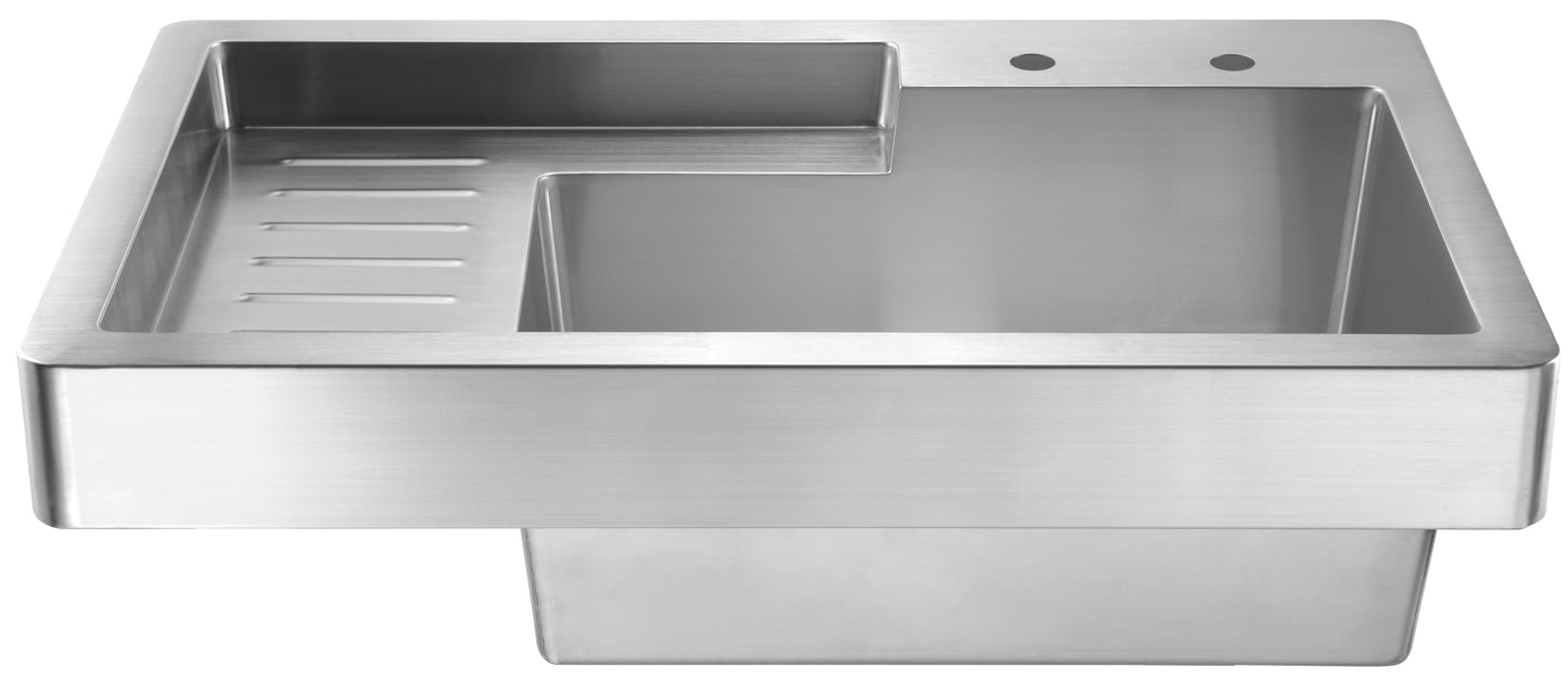 Whitehaus Pearlhaus Brushed Stainless Steel Single Bowl Drop in Utility Sink with Drainboard Sink Whitehaus Brushed Stainless Steel  