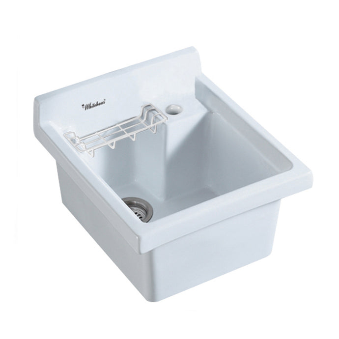 Whitehaus Vitreous China Single Bowl, Drop-in Sink with Wire Basket and 3 Â½ Inch Off Center Drain Sink Whitehaus White  