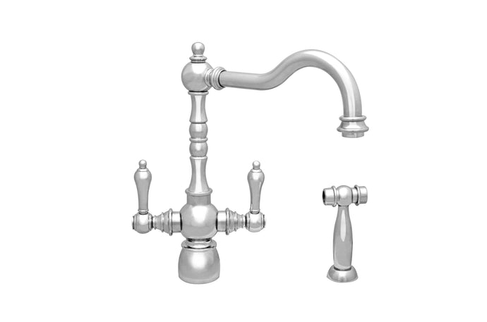 Whitehaus Englishhaus Dual Lever Handle Faucet with Traditional Swivel Spout, Solid Lever Handles and Solid Brass Side Spray Faucet Whitehaus Polished Chrome  