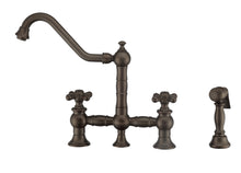 Load image into Gallery viewer, Whitehaus Vintage III Plus Bridge Faucet with Long Traditional Swivel Spout, Cross Handles and Solid Brass Side Spray Faucet Whitehaus Oil Rubbed Bronze  