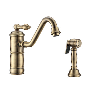 Whitehaus Vintage III Plus single lever faucet with traditional swivel spout and solid brass side spray Faucet Whitehaus   