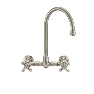 Whitehaus Vintage III Plus Wall Mount Faucet with a  Long Gooseneck Swivel Spout, Cross Handles and Solid Brass Side Spray Faucet Whitehaus   