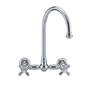 Whitehaus Vintage III Plus Wall Mount Faucet with a  Long Gooseneck Swivel Spout, Cross Handles and Solid Brass Side Spray Faucet Whitehaus   