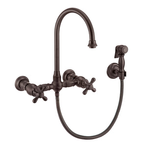 Whitehaus Vintage III Plus Wall Mount Faucet with a  Long Gooseneck Swivel Spout, Cross Handles and Solid Brass Side Spray Faucet Whitehaus Oil Rubbed Bronze  