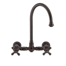 Load image into Gallery viewer, Whitehaus Vintage III Plus Wall Mount Faucet with a  Long Gooseneck Swivel Spout, Cross Handles and Solid Brass Side Spray Faucet Whitehaus   