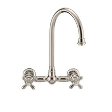 Load image into Gallery viewer, Whitehaus Vintage III Plus Wall Mount Faucet with a  Long Gooseneck Swivel Spout, Cross Handles and Solid Brass Side Spray Faucet Whitehaus   