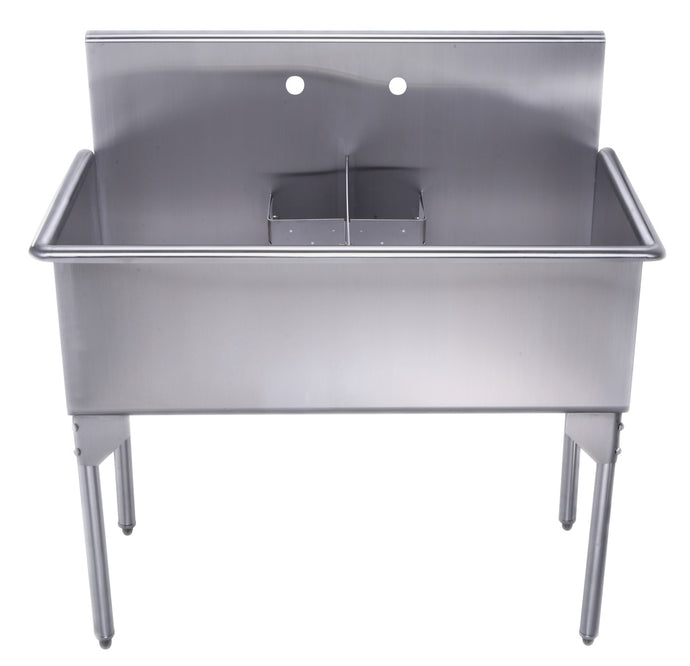Whitehaus Pearlhaus Brushed Stainless Steel Double Bowl Commerical Freestanding Utility Sink Sink Whitehaus Brushed Stainless Steel  