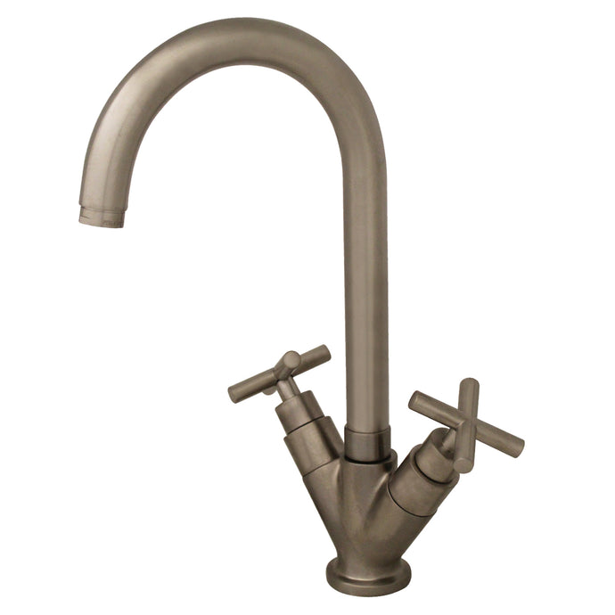 Whitehaus Luxe Single Hole/Dual Handle Entertainment/Prep Faucet with High Tubular Swivel Spout Faucet Whitehaus Brushed Nickel  