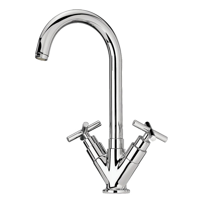 Whitehaus Luxe Single Hole/Dual Handle Entertainment/Prep Faucet with High Tubular Swivel Spout Faucet Whitehaus Polished Chrome  
