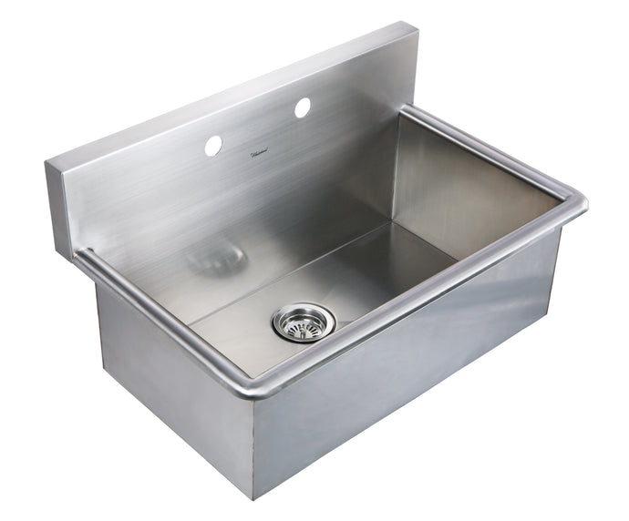 Whitehaus Noah's Collection Brushed Stainless Steel Commercial Drop-in or Wall Mount Utility Sink Sink Whitehaus Brushed Stainless Steel  