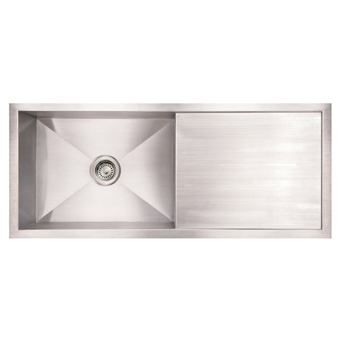 Whitehaus Noah's Collection Brushed Stainless Steel Commercial Single Bowl Reversible Undermount Sink with an Integral Drain Board Sink Whitehaus Brushed Stainless Steel  