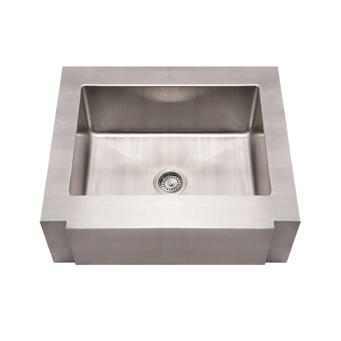 Whitehaus Noah's Collection Brushed Stainless Steel Commercial Single Bowl Sink with a Decorative Notched Front Apron Sink Whitehaus Brushed Stainless Steel  