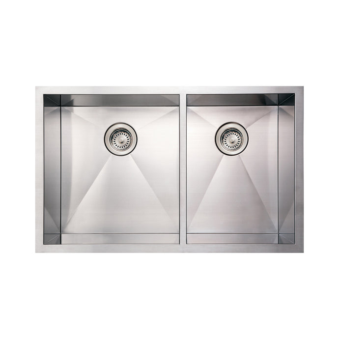 Whitehaus Noah's Collection Brushed Stainless Steel Commercial Double Bowl Undermount Sink Sink Whitehaus Brushed Stainless Steel  