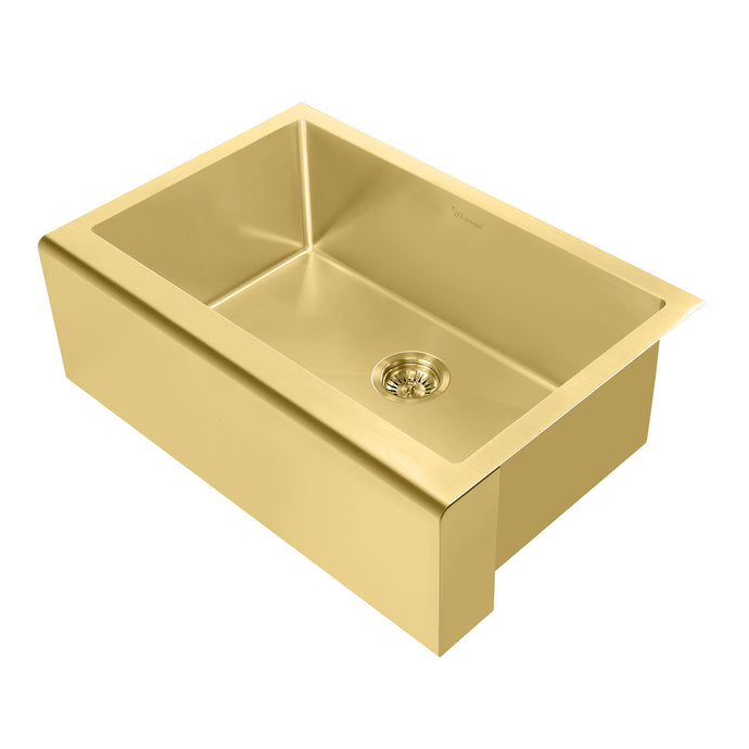 Whitehaus Noah Plus 16 gauge Single Bowl Undermount Sink Set with a seamless customized front Apron Sink Whitehaus Brass  