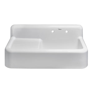 Whitehaus Heritage Front Apron Single Bowl Fireclay Sink with Integral Drainboard and High Backsplash Sink Whitehaus   