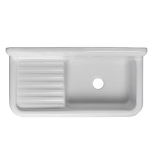 Load image into Gallery viewer, Whitehaus Heritage Front Apron Single Bowl Fireclay Sink with Integral Drainboard and High Backsplash Sink Whitehaus   