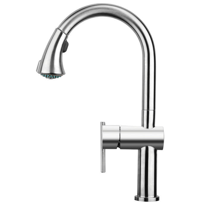 Whitehaus Waterhaus Lead Free, Solid Stainless Steel Single-Hole Faucet with Gooseneck Swivel Spout Pull Down Spray Head and Solid Lever Handle Faucet Whitehaus Brushed Stainless Steel  