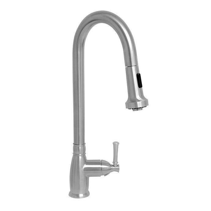 Whitehaus Waterhaus Lead Free Solid Stainless Steel Single-Hole Faucet with Gooseneck Swivel Spout, Pull Down Spray Head and Solid Lever Handle Faucet Whitehaus Brushed Stainless Steel  