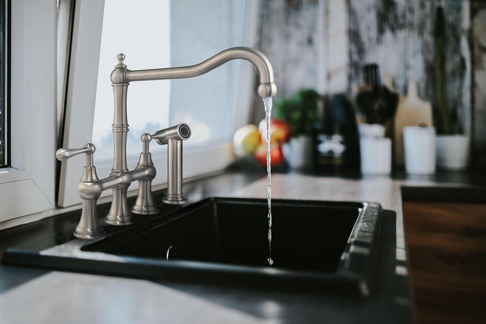 Whitehaus Waterhaus Lead-Free Solid Stainless Steel Bridge Faucet with a Traditional Spout, Lever Handles and Side Spray Faucet Whitehaus Brushed Stainless Steel  