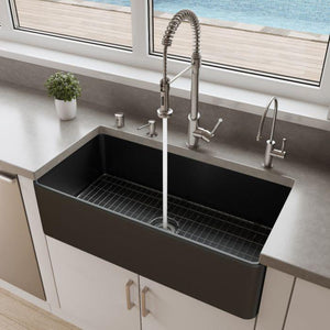 ALFI brand Smooth Apron 36" x 18" Single Bowl Fireclay Farm Sink Kitchen Sink ALFI brand Black Matte  