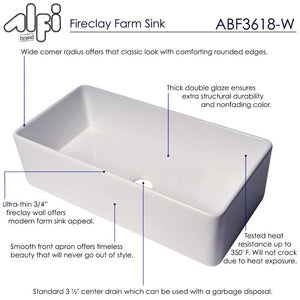 ALFI brand Smooth Apron 36" x 18" Single Bowl Fireclay Farm Sink Kitchen Sink ALFI brand   