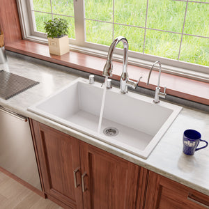 Alfi brand AB3322DI 33" Single Bowl Drop In Granite Composite Kitchen Sink Kitchen Sink ALFI brand White  