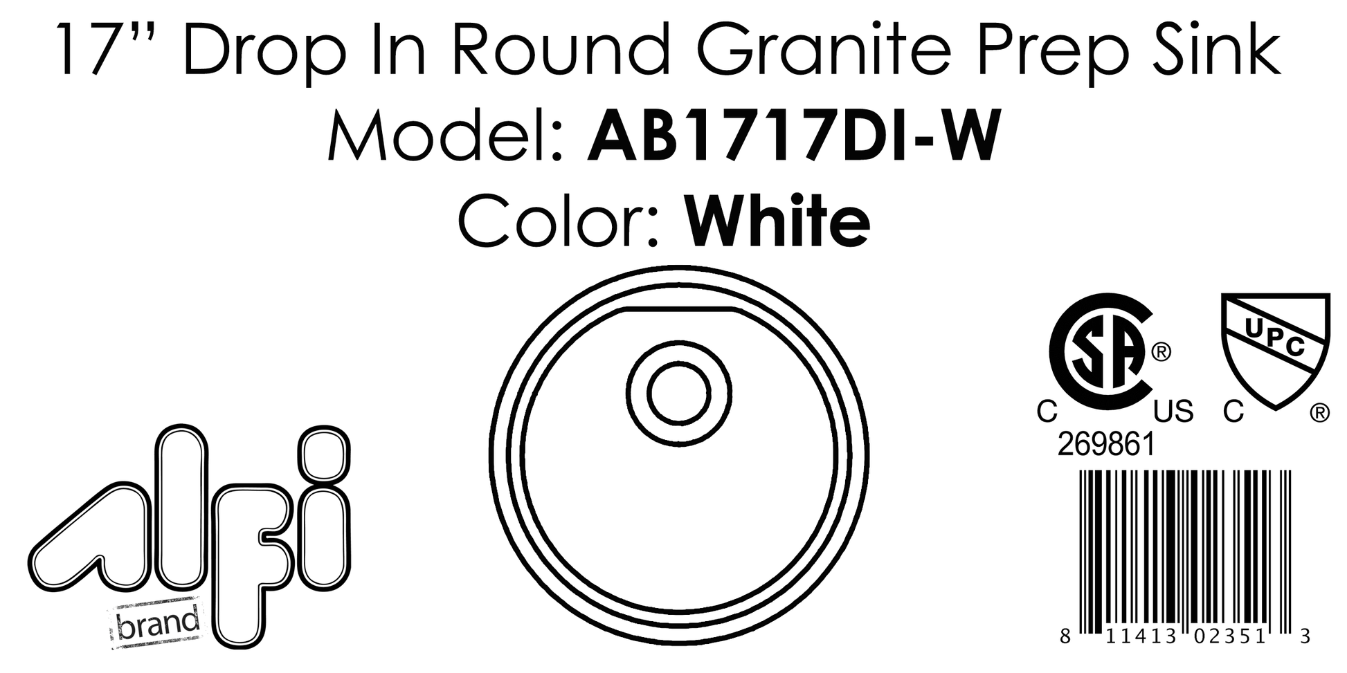 Alfi brand AB1717DI 17" Drop-In Round Granite Composite Kitchen Prep Sink