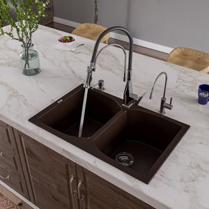 Alfi brand AB3220DI 32" Drop-In Double Bowl Granite Composite Kitchen Sink Kitchen Sink ALFI brand Chocolate  