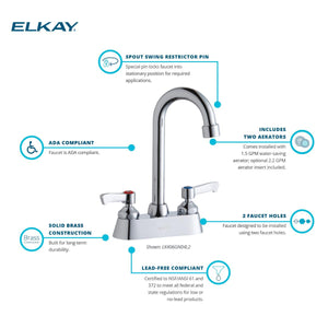 Elkay 4" Centerset with Exposed Deck Faucet with 4" Gooseneck Spout 2" Lever Handles Chrome FAUCET Elkay   