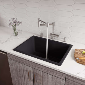 Alfi Brand 24" x 18" Fireclay Dual Undermount / Drop In Kitchen Sink Kitchen Sink ALFI brand Black Matte  