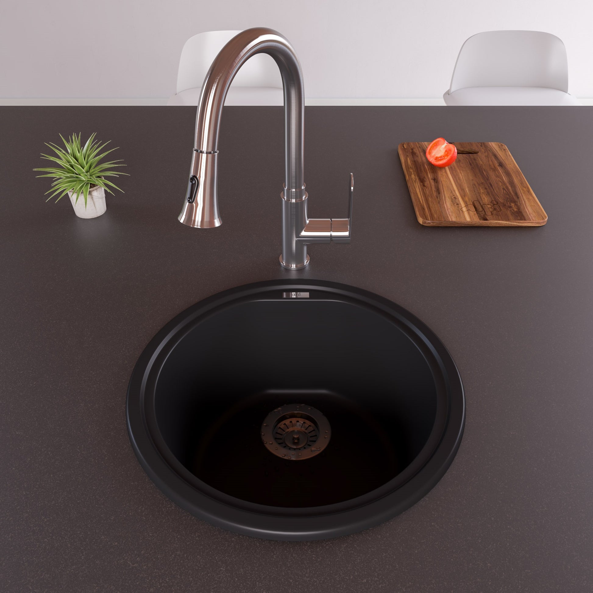 Alfi brand AB1717DI 17" Drop-In Round Granite Composite Kitchen Prep Sink