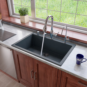 Alfi brand AB3322DI 33" Single Bowl Drop In Granite Composite Kitchen Sink Kitchen Sink ALFI brand Titanium  