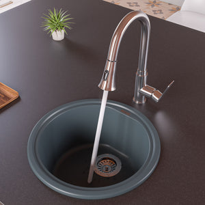 ALFI brand AB1717DI 17" Drop-In Round Granite Composite Kitchen Prep Sink Kitchen Sink ALFI brand Titanium  