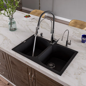 Alfi brand AB3220DI 32" Drop-In Double Bowl Granite Composite Kitchen Sink Kitchen Sink ALFI brand Black  