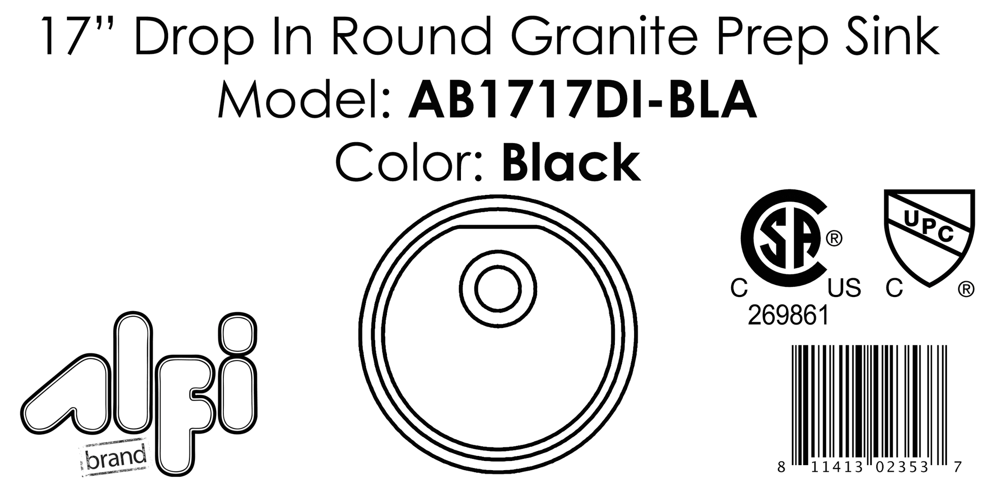 Alfi brand AB1717DI 17" Drop-In Round Granite Composite Kitchen Prep Sink