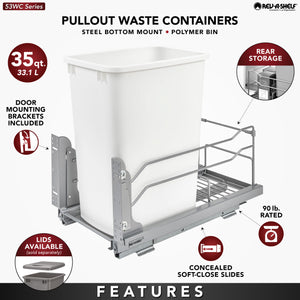 Rev-A-Shelf - Steel Bottom Mount Pull Out Waste/Trash Container w/Soft Close - 53WC-1535SCDM-113  Rev-A-Shelf   