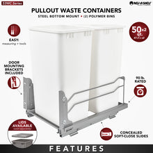 Load image into Gallery viewer, Rev-A-Shelf - Steel Bottom Mount Double Pull Out Waste/Trash Container for Full Height Cabinets w/Soft Close - 53WC-2150SCDM-212  Rev-A-Shelf   