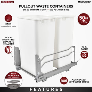 Rev-A-Shelf - Steel Bottom Mount Double Pull Out Waste/Trash Container for Full Height Cabinets w/Soft Close - 53WC-2150SCDM-212  Rev-A-Shelf   