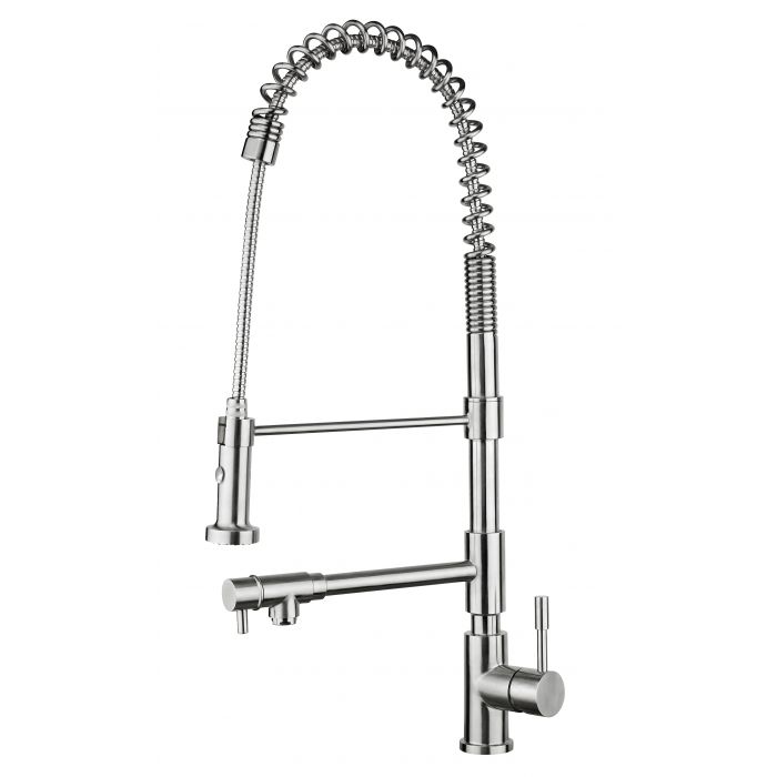Whitehaus WHS1644-SK Commercial Faucet with Flexible Pull-Down Spray Head with Built-In Pot-Filler Faucets Whitehaus   