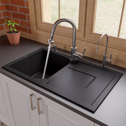 Alfi brand AB1620DI 34" Single Bowl Granite Composite Kitchen Sink with Drainboard Kitchen Sink ALFI brand Black  