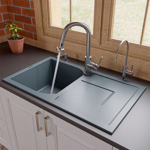 ALFI brand AB1620DI-B Biscuit 34" Single Bowl Granite Composite Kitchen Sink with Drainboard Kitchen Sink ALFI brand Titanium  