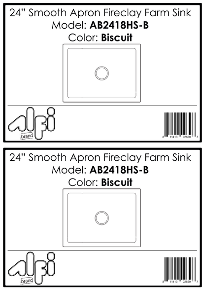 Alfi brand AB2418HS 24 inch Reversible Smooth / Fluted Single Bowl Fireclay Farm Sink