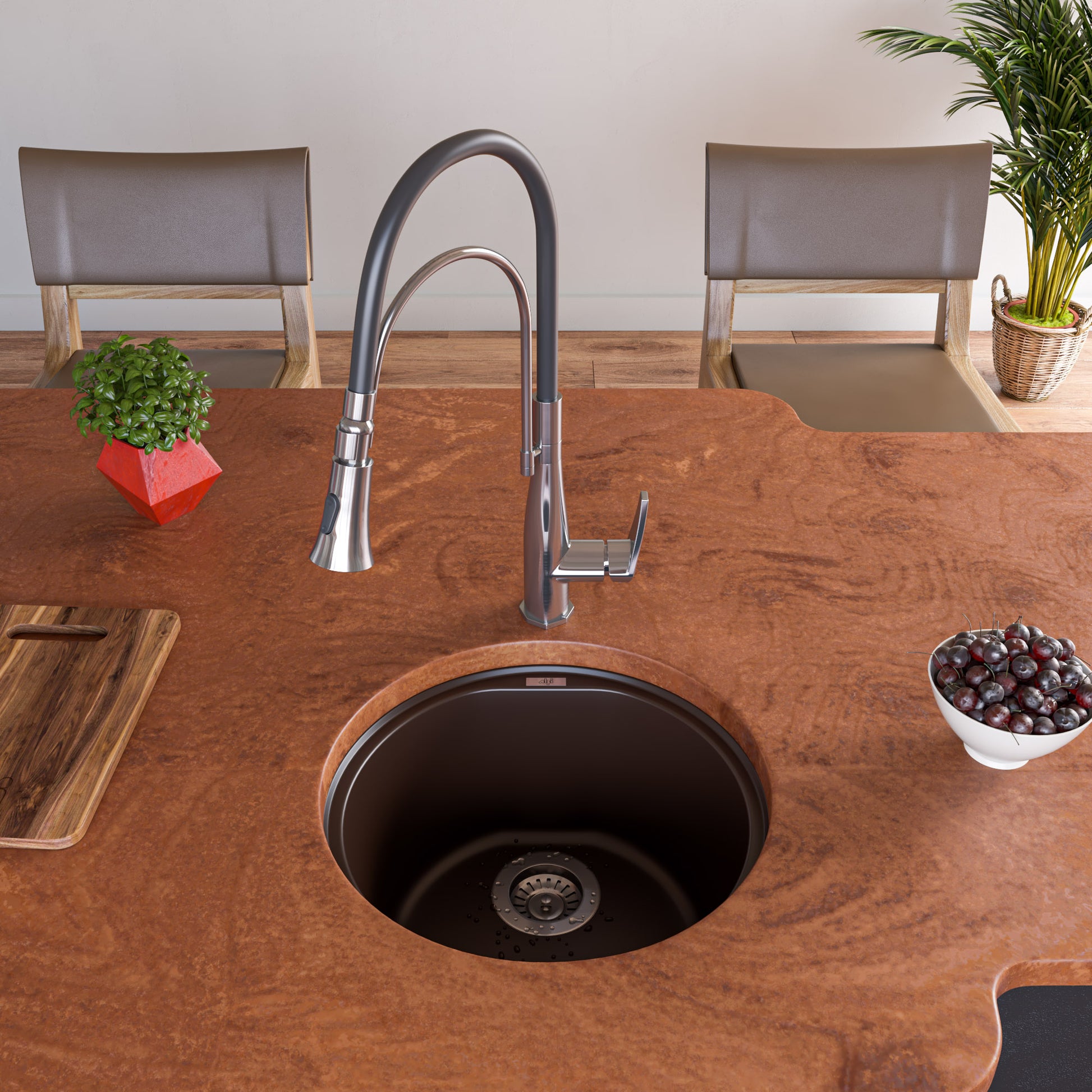 Alfi brand AB1717UM 17" Undermount Round Granite Composite Kitchen Prep Sink Kitchen Sink ALFI brand   