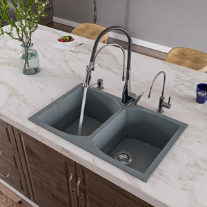 Alfi brand AB3220DI 32" Drop-In Double Bowl Granite Composite Kitchen Sink Kitchen Sink ALFI brand Titanium  