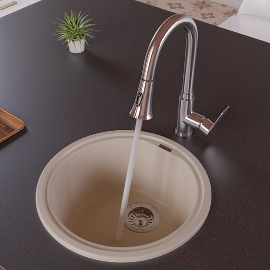 Alfi brand AB1717DI 17" Drop-In Round Granite Composite Kitchen Prep Sink Kitchen Sink ALFI brand Biscuit  