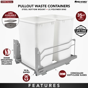 Rev-A-Shelf - Steel Bottom Mount Double Pull Out Waste/Trash Container w/Soft Close - 53WC-1835SCDM-213  Rev-A-Shelf   